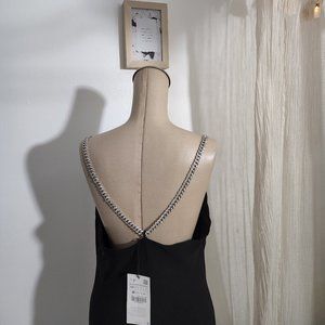 Zara Draped Jewel Black Dress / Zara Rhinestone Dress / Zara Satin Dress